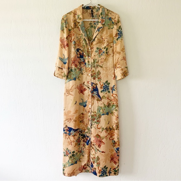 Zara Piped Floral Maxi Shirt Kimono Dress - Picture 7 of 16